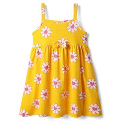 Babyhug Single Jersey Knit Sleeveless Floral Printed Frock With Bow Applique & Bloomer - Yellow