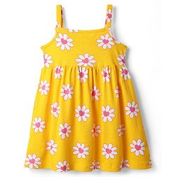 Babyhug Single Jersey Knit Sleeveless Floral Printed Frock With Bow Applique & Bloomer - Yellow
