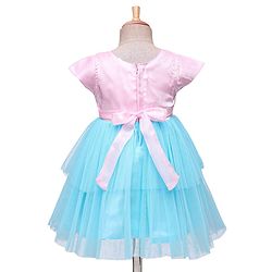 Babyhug Woven Cap Sleeves Mesh Party Dress With Floral Corsage - Pink & Blue
