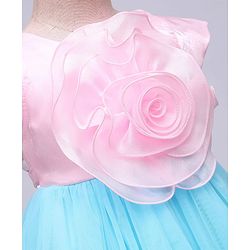 Babyhug Woven Cap Sleeves Mesh Party Dress With Floral Corsage - Pink & Blue