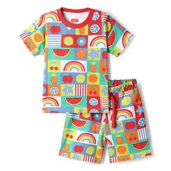 Babyhug Single Jersey Knit Half Sleeves Co-ords T-Shirt & Short Set With Tropical Theme Print - Multicolour