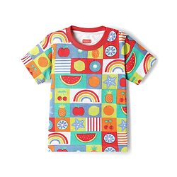 Babyhug Single Jersey Knit Half Sleeves Co-ords T-Shirt & Short Set With Tropical Theme Print - Multicolour