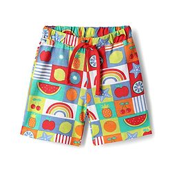 Babyhug Single Jersey Knit Half Sleeves Co-ords T-Shirt & Short Set With Tropical Theme Print - Multicolour