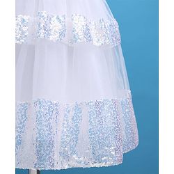 Babyhug Woven Sleeveless Mesh Party Dress with Sequin Detailing & Bow Applique - White