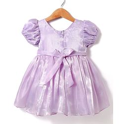 Babyhug Woven Half Sleeves Party Dress With Sequinned Yoke & Floral Corsage - Lavender