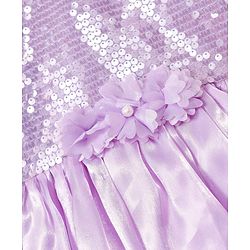Babyhug Woven Half Sleeves Party Dress With Sequinned Yoke & Floral Corsage - Lavender