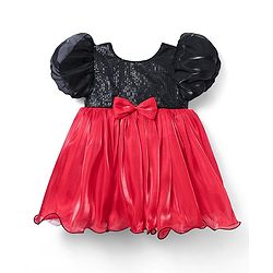 Babyhug Woven Half Sleeves Party Dress With Sequinned Yoke & Bow Applique - Black