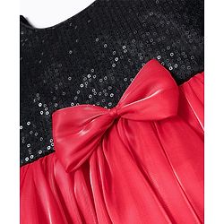 Babyhug Woven Half Sleeves Party Dress With Sequinned Yoke & Bow Applique - Black