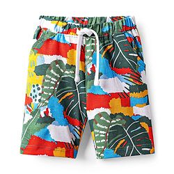 Babyhug Single Jersey Knit Half Sleeves Co-ords Shirt & Shorts Set with Tropical Theme Print - Multicolor