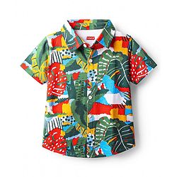 Babyhug Single Jersey Knit Half Sleeves Co-ords Shirt & Shorts Set with Tropical Theme Print - Multicolor