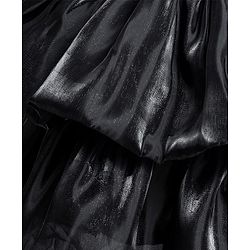Babyhug Woven Full Cape Sleeves Tiered Party Dress With Floral Corsage & Pin Tuck Detailing - Black