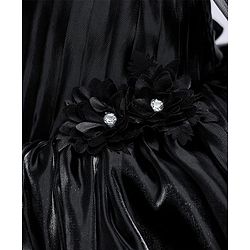Babyhug Woven Full Cape Sleeves Tiered Party Dress With Floral Corsage & Pin Tuck Detailing - Black