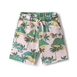 Babyhug Single Jersey Knit Half Sleeves Co-ords Shirt & Shorts Set With Tropical Theme Print - Multicolour
