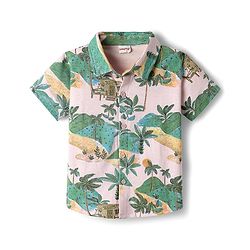 Babyhug Single Jersey Knit Half Sleeves Co-ords Shirt & Shorts Set With Tropical Theme Print - Multicolour