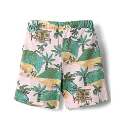 Babyhug Single Jersey Knit Half Sleeves Co-ords Shirt & Shorts Set With Tropical Theme Print - Multicolour