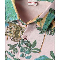 Babyhug Single Jersey Knit Half Sleeves Co-ords Shirt & Shorts Set With Tropical Theme Print - Multicolour