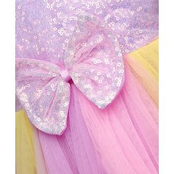 Babyhug Woven Frill Sleeves Party Dress With Sequinned Yoke & Bow Applique - Lavender