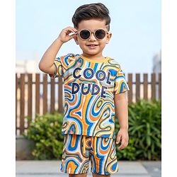 Babyhug Single Jersey Knit Half Sleeves Co-ords T-Shirt & Short Set With Abstract Print - Multicolour