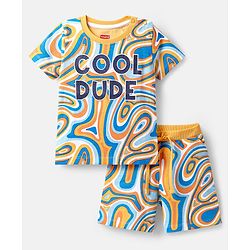 Babyhug Single Jersey Knit Half Sleeves Co-ords T-Shirt & Short Set With Abstract Print - Multicolour