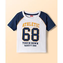 Babyhug Single Jersey Knit Half Raglan Sleeves T-Shirt & Short Set With Text Print - Navy Blue & White