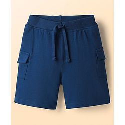 Babyhug Single Jersey Knit Half Sleeves Cut & Sew T-Shirt & Shorts Set with Text Print - Navy Blue