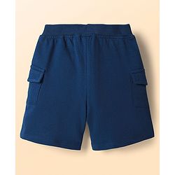 Babyhug Single Jersey Knit Half Sleeves Cut & Sew T-Shirt & Shorts Set with Text Print - Navy Blue
