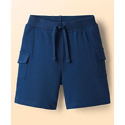 Babyhug Single Jersey Knit Half Sleeves Cut & Sew T-Shirt & Shorts Set with Text Print - Navy Blue