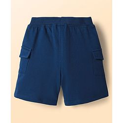 Babyhug Single Jersey Knit Half Sleeves Cut & Sew T-Shirt & Shorts Set with Text Print - Navy Blue