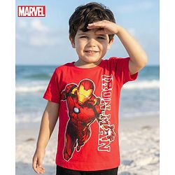 Babyhug Marvel Single Jersey Knit Half Sleeves T-Shirt with Iron Man Graphics - Red