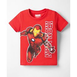 Babyhug Marvel Single Jersey Knit Half Sleeves T-Shirt with Iron Man Graphics - Red