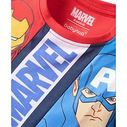 Babyhug Marvel Single Jersey Knit Half Sleeves Cut & Sew T-Shirt with Avengers Graphics - Red & Blue