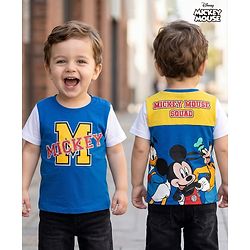 Babyhug Disney Single Jersey Knit Half Sleeves T-Shirt with Front & Back Mickey & Friends Graphics - Blue