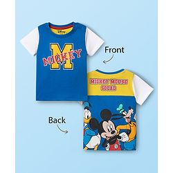 Babyhug Disney Single Jersey Knit Half Sleeves T-Shirt with Front & Back Mickey & Friends Graphics - Blue