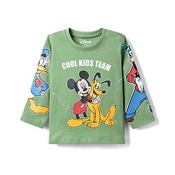 Babyhug Disney Single Jersey Knit Full Sleeve T-Shirt And Joggers With Mickey & Friends Graphics - Olive Green