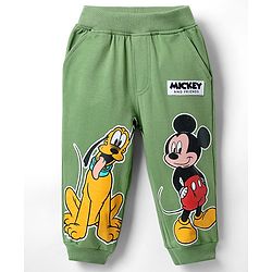 Babyhug Disney Single Jersey Knit Full Sleeve T-Shirt And Joggers With Mickey & Friends Graphics - Olive Green