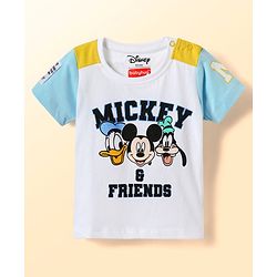Babyhug Disney Single Jersey Knit Half Sleeves Cut & Sew T-Shirt with Mickey & Friends Graphics - White