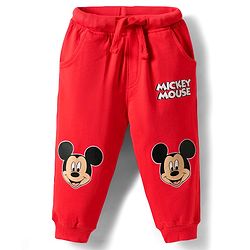 Babyhug Disney Terry Knit Full Sleeves Drop Shoulder Cut T-Shirt & Lounge Pant Set With Mickey Mouse Graphics - Royal Blue & Red