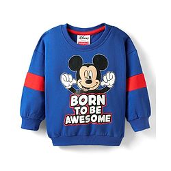 Babyhug Disney Terry Knit Full Sleeves Drop Shoulder Cut T-Shirt & Lounge Pant Set With Mickey Mouse Graphics - Royal Blue & Red