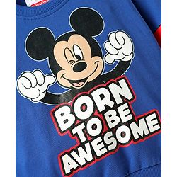 Babyhug Disney Terry Knit Full Sleeves Drop Shoulder Cut T-Shirt & Lounge Pant Set With Mickey Mouse Graphics - Royal Blue & Red