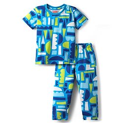 Babyhug Cotton Knit Half Sleeves Co-ords Night Suit with Abstract Print - Blue