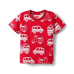 Babyhug Cotton Knit Half Sleeves Co-ord Night Suit with Vehicle Print - Red