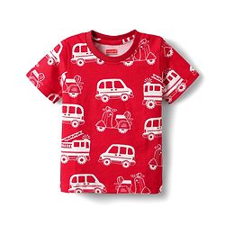 Babyhug Cotton Knit Half Sleeves Co-ord Night Suit with Vehicle Print - Red