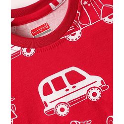 Babyhug Cotton Knit Half Sleeves Co-ord Night Suit with Vehicle Print - Red