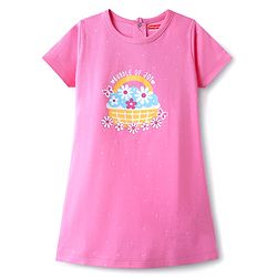 Babyhug Cotton Knit Half Sleeves Nighty With Floral Print - Pink