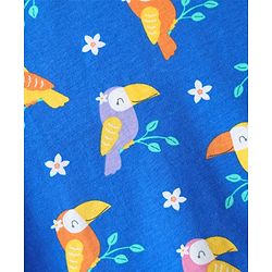 Babyhug Cotton Knit Half Sleeves Nighty With Bird Print & Frill Detailing - Blue