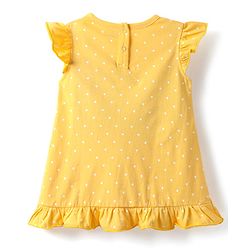Babyhug Cotton Knit Frill Sleeves Nighty With Animal & Polka Dot Print - Yellow