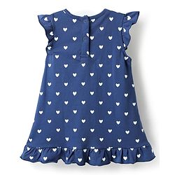 Babyhug Cotton Knit Frill Sleeves Nighty With Heart Print - Navy Blue