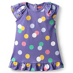 Babyhug Cotton Knit Raglan Half Sleeves Nighty with Polka Dot Print - Violet