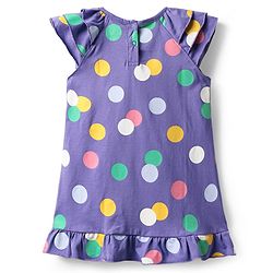 Babyhug Cotton Knit Raglan Half Sleeves Nighty with Polka Dot Print - Violet