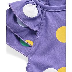 Babyhug Cotton Knit Raglan Half Sleeves Nighty with Polka Dot Print - Violet